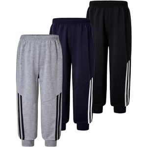 Nivne Tco Toddler Boys 3Pack Sweatpants Set Casual Side Striped Elastic Waist Loose Fitted Lounge Harem Pants (US, Age, 8 Years, Black+Grey+Blue)