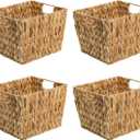 Trademark Innovations Hyacinth Storage Basket with Handles, Rectangular (Set of 4, 11.5") (Natural)