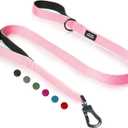 TwoEar 6FT 1IN Strong Pink Dog Leash with 2 Padded Handles, Traffic Handle Extra Control, Comfortable Soft Dual Handle, Auto Lock Hook, Reflective Walking Lead for Small Medium and Large Dogs