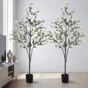 2 Pcs 5ft Artificial Eucalyptus Tree with Flowers Tall Faux Eucalyptus Stems Realistic Fake Bougainvillea Plants for Spring Porch Home Office Indoor Outdoor Decor (White)