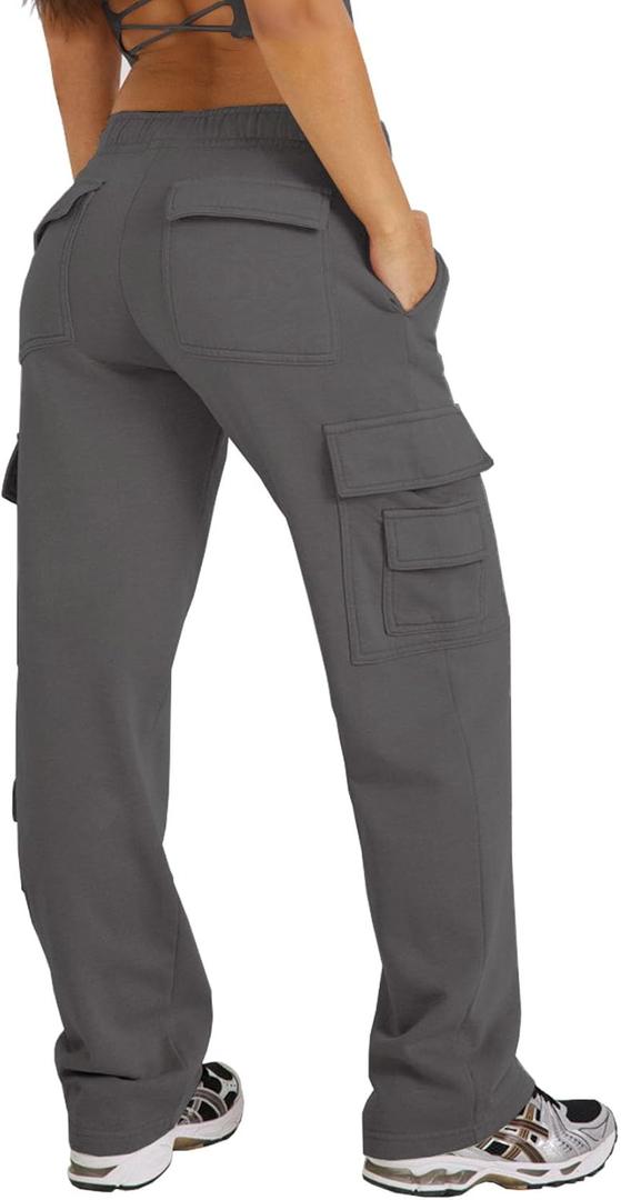 Waitfairy Wide Leg Sweatpants Women Cargo Pants Fleeece High Waisted Baggy Sweatpants for Women Casual Pants with 8 Pockets (XL)