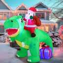 Joiedomi 6 FT Long Christmas Inflatable Dinosaur Outdoor Decoration, Inflatable Santa Riding Dinosaur with Build-in LEDs, Christmas Blow Up Yard Decoration for Xmas Party Garden Lawn Winter Dcor
