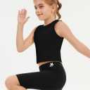 ZDC Girls Tank Tops Kids Athletic Ribbed Knit Crewneck Crop Tops Basic Camisole 5-14 Years