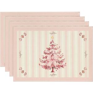 Artoid Mode Xmas Pine Pink Winter Placemats Set of 4, 12x18 Inch Seasonal Christmas Table Mats for Party Kitchen Dining Decoration