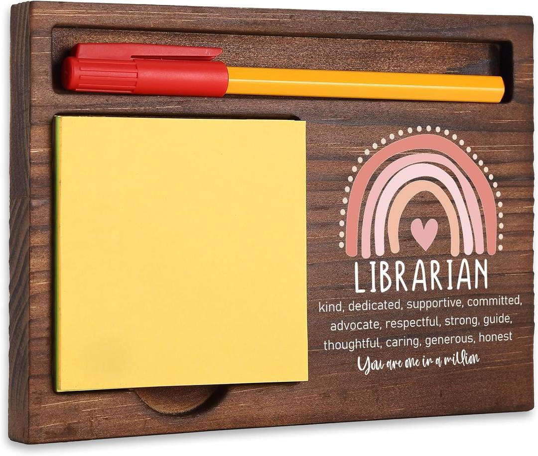 Appreciation Thank You Librarian Gift, Inspirational Desk Decor for Retirement, Leaving, Back to School, Graduation, Congratulate, Motivational Ideas, Wooden Self-Stick Note Pad Holders TBC78
