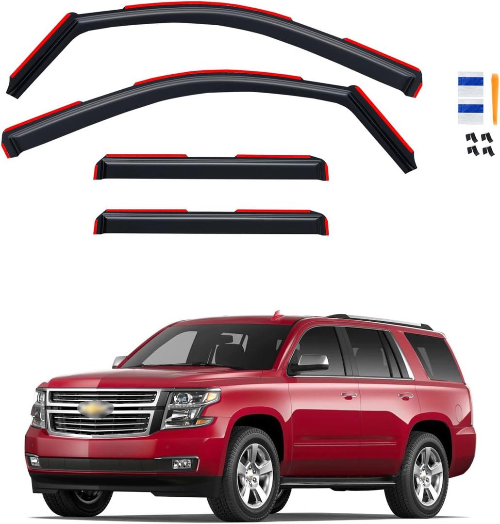 in-Channel Rain Guards for 2015-2020 Chevy Suburban, Window Visor Shields Vent Deflector Shade Wind Dark Smoke 2016 2017 2018 2019 15 16 17 18 19 20, Tape-On Inside-Mount, 4PCS