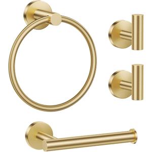 Lairuier Bathroom Hardware Set, 4-Piece Towel Holder Set Include Toilet Paper Holder,Towel Ring and 2 Towel Hooks Stainless Steel Wall Mounted Bathroom Hardware Accessories Set (Brushed Gold)