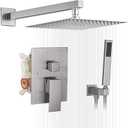 BWE 16 Inch Square Bathroom Luxury Rain Mixer Shower Combo Set Shower Kit Wall Mounted Rainfall Shower Head System Brushed Nickel Shower Faucet Rough-in Valve Body and Trim Included