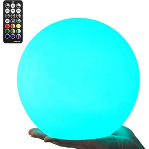 LOFTEK 8-inch LED Night Light Ball: 16 RGB Colors and Dimmable Globe Light with Remote, Upgraded Folding Handle, Seamless Matte Housing, Rechargeable IP65 Floating Pool Light, for Nursery or Decor