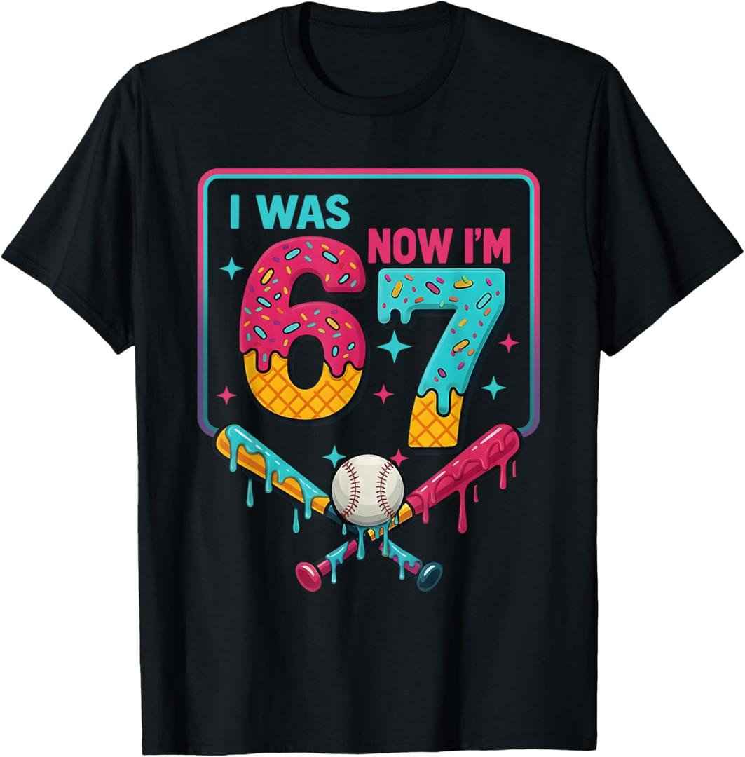 I was 6 Now Im 7 Ice Cream Drip Baseball for Men Women Kids T-Shirt, S, Youth, Blac