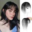 EINAEY Hair Topper with Bangs, 100% Human Hair 360 Coverage Natural Black Clip in Hairpiece for Women, Natural Seamless Blend with Invisible Clips for Women Girls Daily Wear