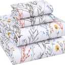 RUVANTI 100% Cotton Sheets Queen Size Percale Bedding, Cooling & Breathable Floral Design, Durable with a Crisp, Soft & Comfortable Feel, 16" Deep Pocket, 4-Piece Set, Aroma
