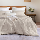 Beige King Size Comforter Set, 3 Piece Lightweight Comforter King, Farmhouse Bedding Set and Pinch Pleat Bed Set(Beige,102"*90")