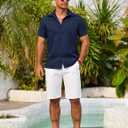 COOFANDY Mens Button Down Short Sleeve Shirt Casual Textured Shirts Summer Beach Shirts with Pocket (Pink, XXL)