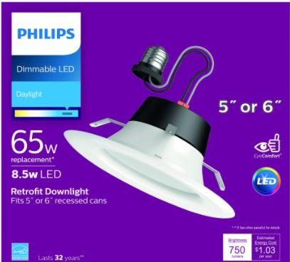 Philips 8.5-Watt (65-Watt) Retrofit Downlight LED Daylight Light Bulb 1 count