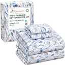 RUVANTI 100% Organic Cotton Sheets Queen Size, Percale Weave, GOTS Certified, 4-Piece Set, Deep Pocket 15", Crisp & Breathable, Soft Durable Bedding, Sábanas Algodón Orgánico – Daisy Bud
