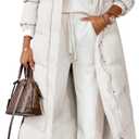 Grlasen Women Long Quilted Coat Winter Hooded Long Sleeve Button Down Puffer Padded Jacket (X-Large, White)