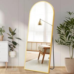 Sweetcrispy 64"x21" Gold Arched Full Length Mirror, Standing Leaning or Mounted Hanging Wall Mirror for Bedroom, Livingroom, Cloakroom, Aluminum Frame Body Mirror, Modern
