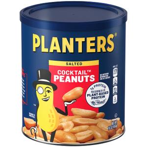 PLANTERS Salted Cocktail Peanuts, Plant-Based Protein, Bold & Savory Party Snacks, Peanut Snack, 16 Oz Jar (Pack of 6) (EXP 02/08/28)