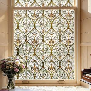 3D Stained Glass Window Film, Decorative Window Privacy Film for Bathroom,Front Door,Home, Sun Blocking Heat Control,Static Cling,23.6inch x 35.4inch Honeysuckle Ogee