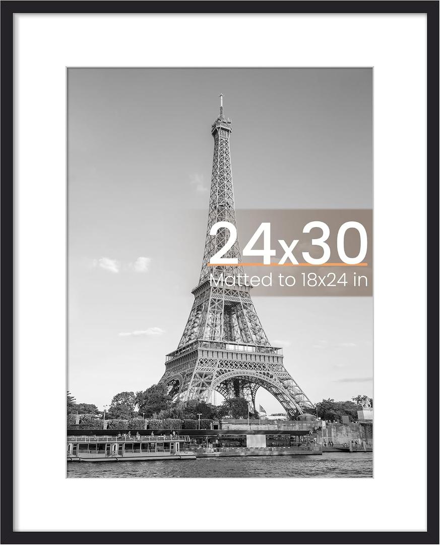 Upsimples 24x30 Puzzle Frame, Display Pictures 18x24 with Mat or 24 x 30 Without, Wall Hanging Poster Frames, Black, 1 Pack