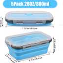 Kifmurase 5 Pcs Foldable Silicone Food Containers with Lids, Leak-Proof Foldable Storage Bowls Silicone Lunch Containers for Leftover, Dishwasher, Microwave Freezer Safe (27oz, Blue)
