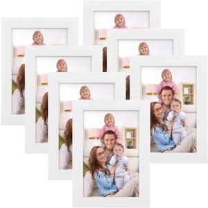 Giftgarden White 4x6 Picture Frame 7 Pack, Modern White Woodgrain 4 by 6 Photo Frames for Wall or Tabletop Display