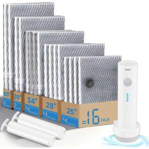 16 PCS Vacuum Seal Bags for Clothing with Electric Air Pump, Compression Space Saver, Vacuum Storage Bags for Luggage, Travel, Blankets, Pillows, Bedding and Moving, Hand Pump Included (16 Combo - Couple Travel Kit)