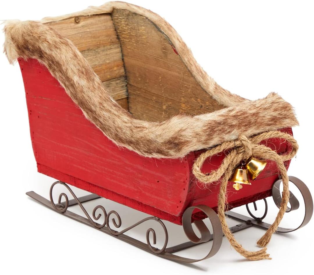 Okuna Outpost Red Santa Sleigh Christmas Decor for Table Top Holiday Home Decorations (12.2 x 8.5 x 6.4 Inches)