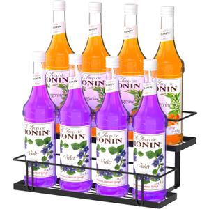 Invech 8 Bottle Capacity Coffee Syrup Organizer, 2 Tier Coffee Syrup Rack for Kitchen Coffee Bar, Metal Wine Rack for Family & Bar Countertop