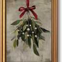 InSimSea Gold Framed Christmas Wall Art, Vintage Canvas Prints Decor, Mistletoe Paintings Wall Shelf Decor, Farmhouse Pictures for Winter Bedroom Holiday Decoration Gifts, 12x16inch