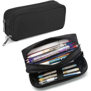 Della Gao Pencil Case Large Capacity Pencil Pouch Aesthetic Pencil Box for Office Stationery Organizer, Simple Sturdy Multifunctional Pencil Bag for Men - Black