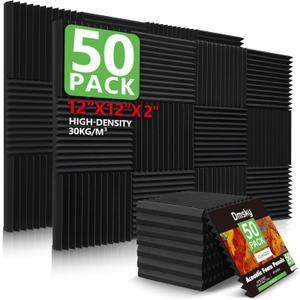 50 Pack Acoustic Foam Panels,2"X 12" X 12"Sound Proof Foam Panels-High Density Sound Absorbing Panels,Fire Resistant Soundproof Wedges Panels for Studio Recording & Office & Home