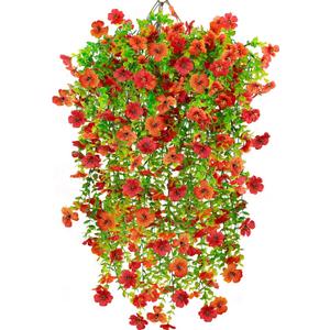 2 x 4PCS Fall Artificial Hanging Flowers Plants Decorations for Outdoor Faux Silk Daisy Mums Home Indoor Porch Patio Wall Balcony Yard Decor