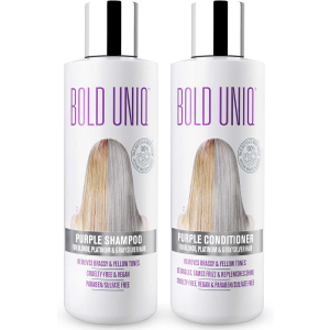 BOLD UNIQ Purple Shampoo & Conditioner Duo - Eliminates Brassy Yellow Tones. Lightens Blonde, Platinum, Ash, Silver and Grays. Paraben & Sulfate Free, Vegan and Cruelty Free.