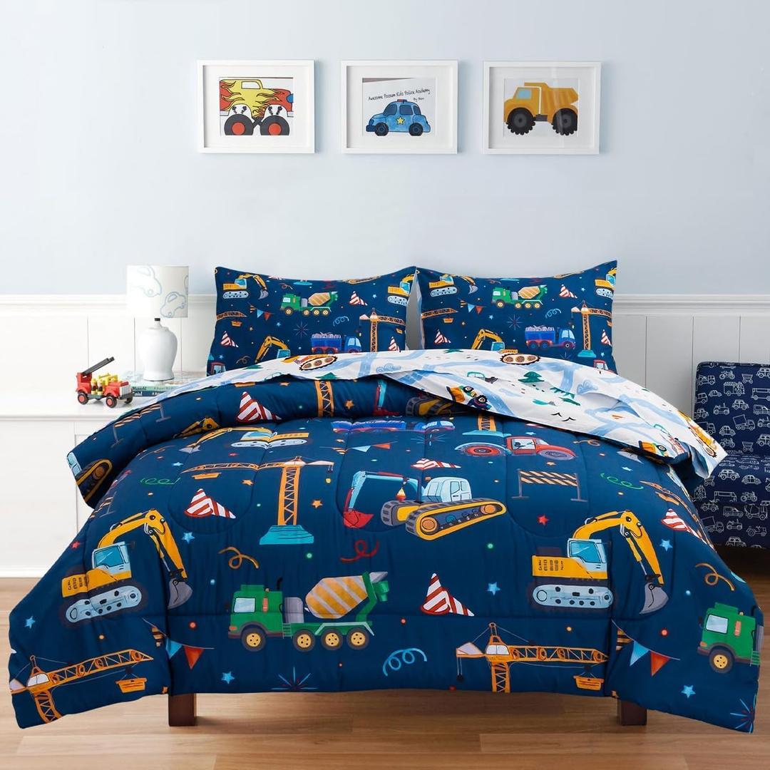 Holawakaka Trucks Tractors Cars Boy Bedding Comforter Set with Sheets, Full Size Cartoon Construction Car Excavator Print Kids Bed in A Bag 5-Piece, Boys Reversible Dorm Bed Sets (Navy Blue Full) Holawakaka Trucks Tractors Cars Boy Bedding Comforter Set with Sheets, Full Size Cartoon Construction Car Excavator Print Kids Bed in A Bag 5-Piece, Boys Reversible Dorm Bed Sets (Navy Blue Full)