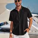COOFANDY Men's Casual Linen Shirts Short Sleeve Button Down Shirt Summer Beach Tops