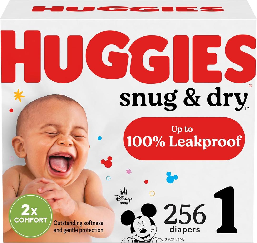 Huggies Size 1 Diapers, Snug & Dry Newborn Diapers, Size 1 (8-14 lbs), 256 Count (4 Packs of 64)
