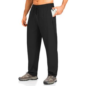 Mens Athletic Pants Running Workout Joggers Lightweight Gym Jogging Track Casual Sweatpants with Zipper Pockets (Black, M)
