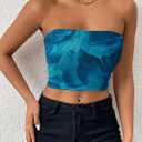 qdl Floral Tie Dye Tube Top Women Y2k Strapless Tops Ruched Sleeveless Strapless Crop Tank (Blue, S)