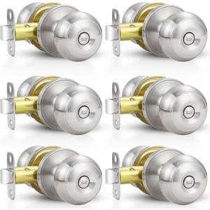 Estmoon 6 Pack Brushed Nickel Door Knobs, Privacy Door Lock Silver Keyless Door Handle with Lock for Bathroom Bedroom, Keyless Door Hardware