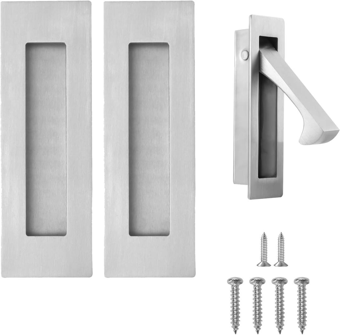 Pocket Door Handles and Edge Pull Brushed Nickel, 6 Inch Handles Hardware Latch, Recessed Finger Flush Pulls, for Closet, Sliding, Barn Door