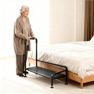 Suitable for The Elderly and Children with Auxiliary handrails, Anti Slip, Adjustable Height, Bedside Sofa, footrest Stool (Pure Black)