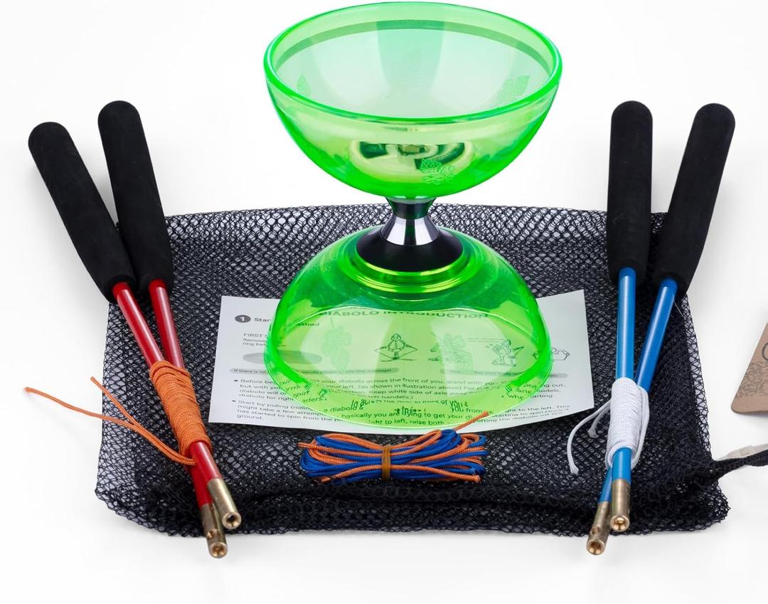 MAGICYOYO Pro Triple Bearing Diabolo Small Size 4 Chinese Yoyo Toy with 2 Pairs Carbon Sticks+ 2 Extra Strings +1 Net Bag, High Performance Chinese Yoyo Diabolo Skill Toy (Green)