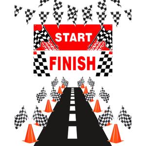 Tanlade 42 PC Traffic Cones and Checkered Flags Set Includes 12 Plastic Cones 24 Flags with Sticks 32ft Checkered Flag Banner 9.8ft Race Track Floor Mat Race Car Party Decorations