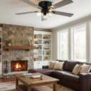 52 Inch Vintage Ceiling Fan with Light and Remote Control, Flush Mount Chandelier Fandelier Rustic with 6 Speeds 5 Reversible Blades for Bedroom Kitchen Dining Room