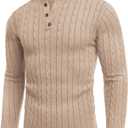 COOFANDY Men Casual Knit Sweater Quarter Button Henley Long Sleeve Slim Fit Twisted Pullover Sweater (Beige, M)