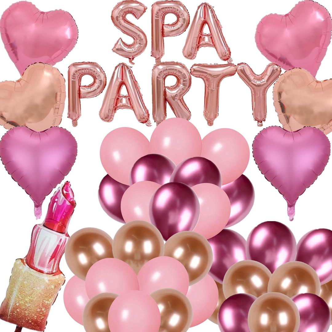 46 Pieces Spa Party Decorations Balloons Spa Theme Birthday Party Supplies Lipstick Cosmetics Balloons Heart Balloons for Girls Spa Day Makeup Party Pajama Sleepover Party Decorations