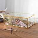 10.8 Glass Jewelry Box Gold Card Box with Hinged Lid, Gold Keepsake Box for Storage Wedding Card, Trinkets, Photo and More, Cute Glass Box for Women and Girl,Vintage