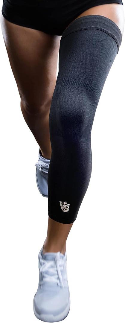Vital Salveo -Germanium Recovery Compression Sports Full Leg Sleeve Length Thigh Calf Long Knee Sleeve with UV protection Support Single Tight. For Basketball, Arthritis Men and Women (1 PC)-Small (Black)